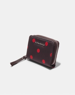 Stradivarius - Geldbörse mit Kartenetui in Braun gepunktet-Brown