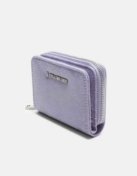 Stradivarius – Geldbörse mit Kartenetui und Reißverschluss aus Wildlederimitat in Malve - view 1