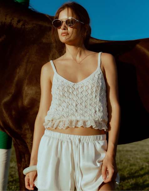 Stradivarius - Gemengde gebreide top in vanille - view 1