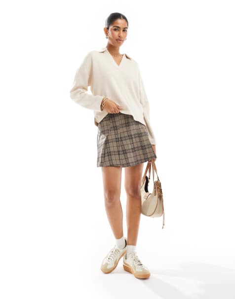 Stradivarius - Geplooide mini rok in geruite print - view 1