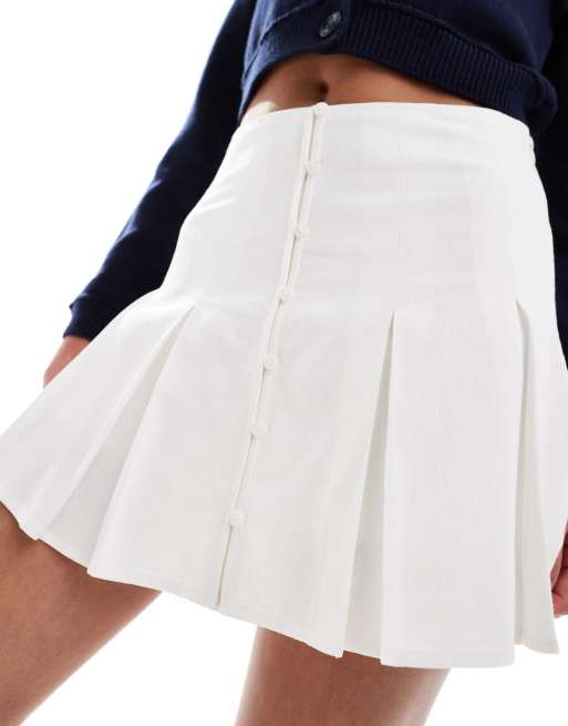 Stradivarius Geplooide mini rok met linnenlook in wit ASOS