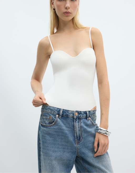 Stradivarius gepolsterter Body mit Cups in Ecru, 2 von 7