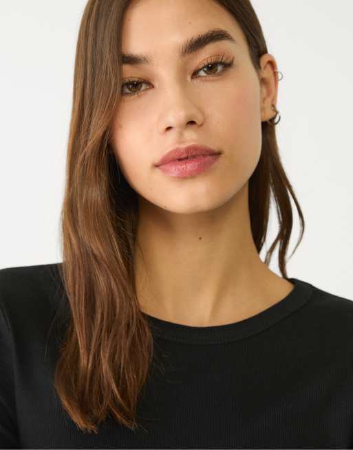 Stradivarius - Geribbeld T-shirt met lange mouwen in zwart, 4 van 4