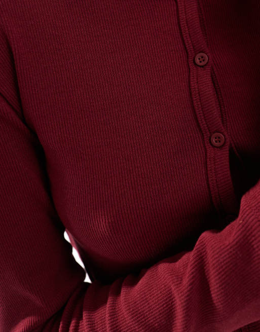 Stradivarius - Geribbeld vest van jersey in bordeauxrood, 3 van 4