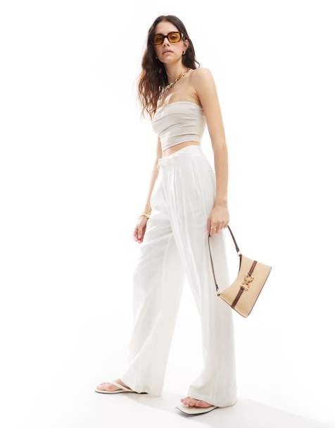Stradivarius - Geribbelde top met bandeau-omslag in beige - view 1
