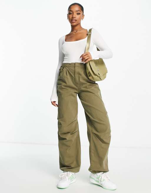 Stradivarius - Geribbelde top met lange mouwen en lage ronde hals in wit , 4 van 4