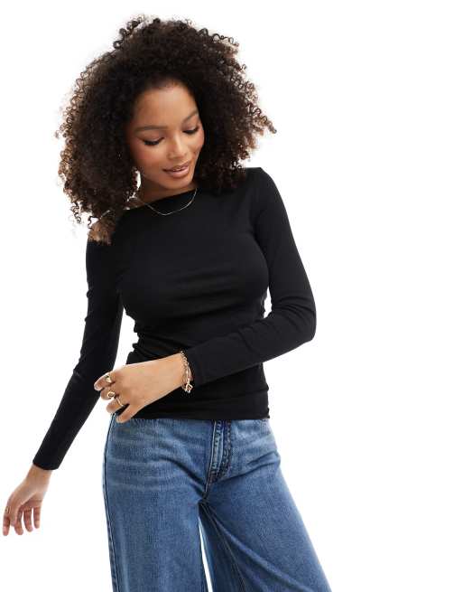 Stradivarius - Gerimpelde top met rechte hals in zwart