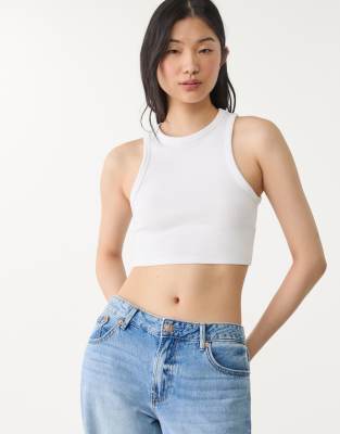 Stradivarius - Gerippte Cropped-Oberteile in Steinbeige im Set-Neutral
