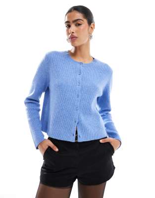 Stradivarius - Gerippte Strickjacke in Blau