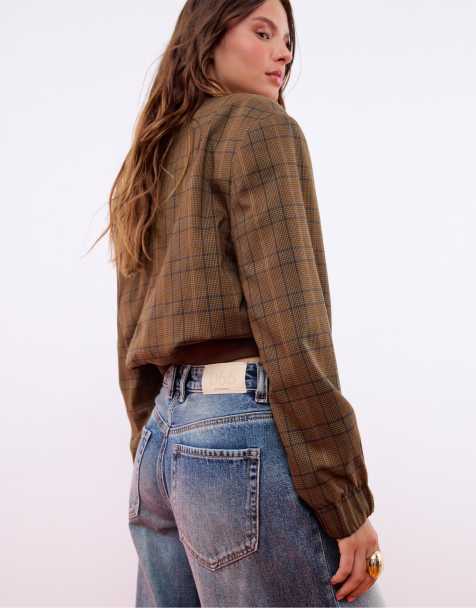 Stradivarius - Geruit bomberjack in bruin - view 1