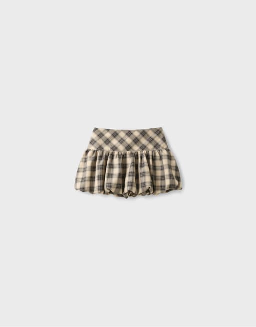 Stradivarius geruite ballonminirok in beige, 6 van 7