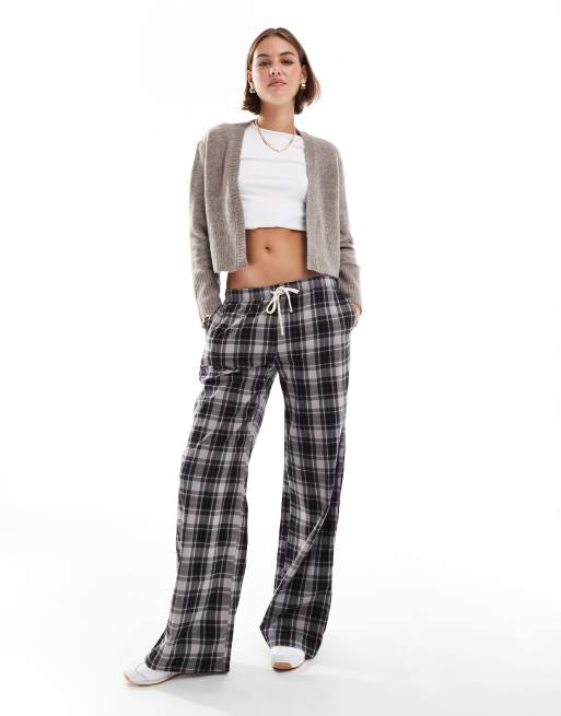Stradivarius - Geruite broek met elastische taille in grijs