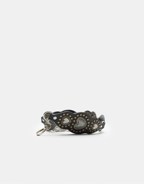 Stradivarius - Geschulpte riem met hartjes en studs in zwart - view 1