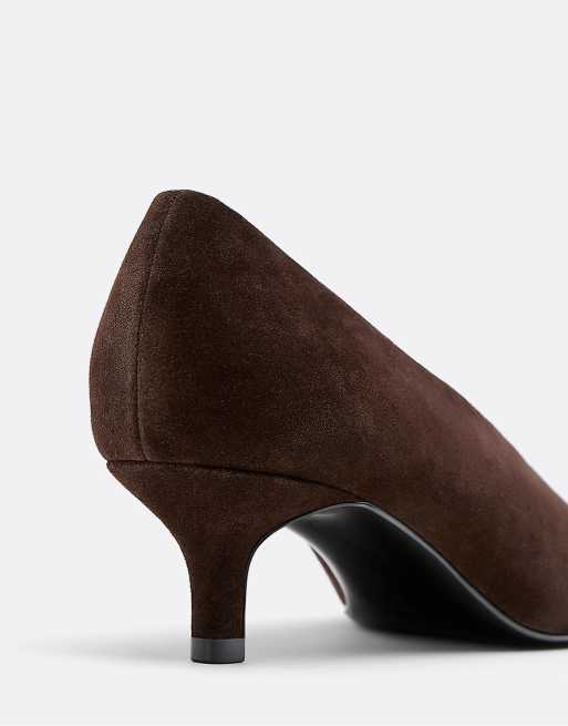 Stradivarius - Gesloten leren schoenen met hak in bruin, 2 van 4
