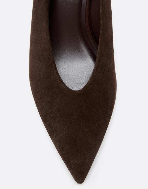 Stradivarius - Gesloten leren schoenen met hak in bruin, 3 van 4