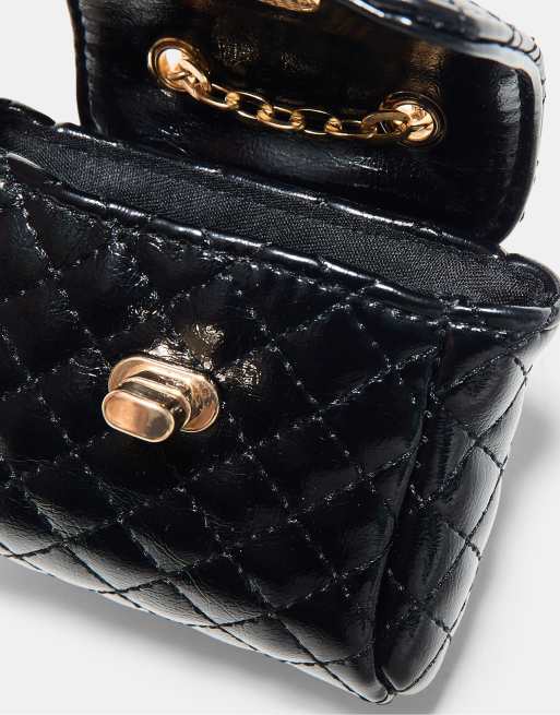 Stradivarius gesteppte Mini-Tasche mit Charm in Schwarz, 3 von 4