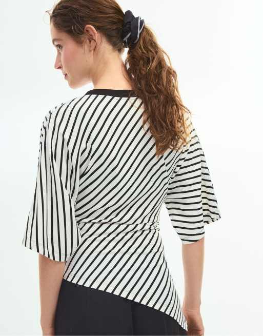 Stradivarius gestreept T-shirt met korte mouwen in ecru, 3 van 7