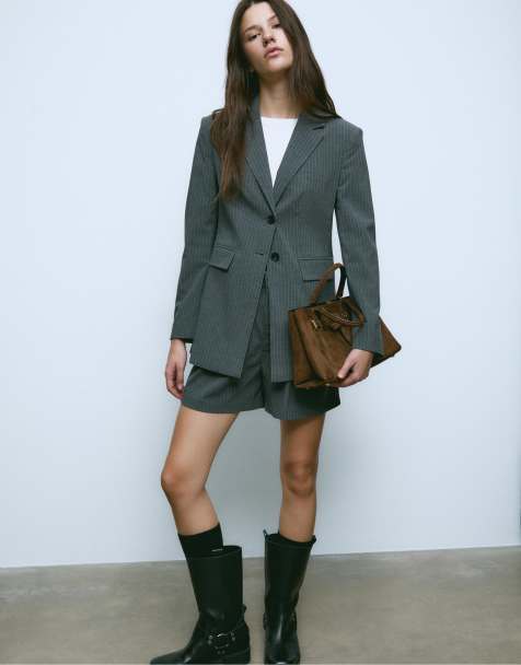 Stradivarius - Gestreepte blazer met rechte pasvorm in gemêleerd grijs - view 1