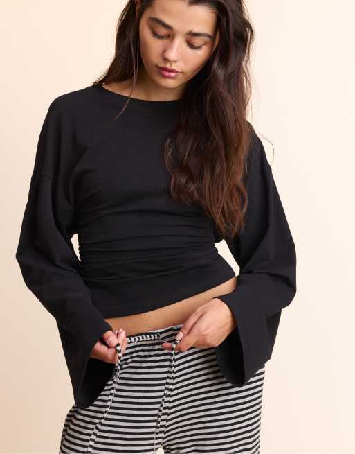 Stradivarius gestreepte joggers met smalle taille in zwart, 4 van 7