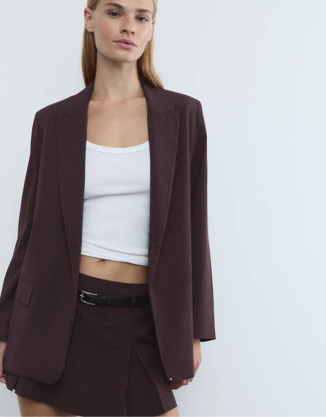 Stradivarius - Gestreepte open blazer met textuur in paars - view 1