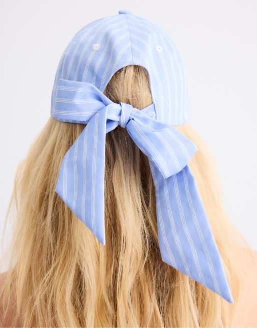 Stradivarius - Gestreepte pet met strik in blauw, 2 van 3