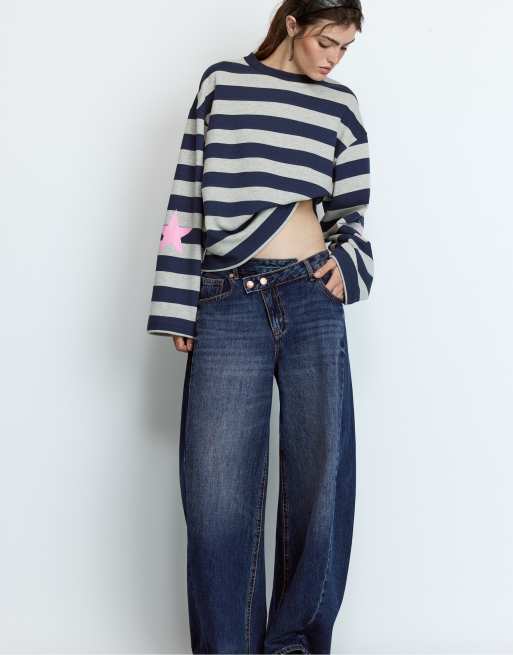 Stradivarius gestreepte sweatshirt in donkergrijs, 2 van 7