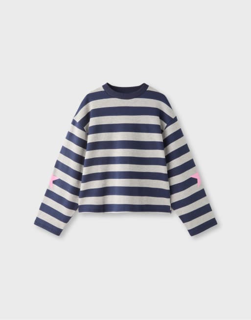 Stradivarius gestreepte sweatshirt in donkergrijs, 6 van 7