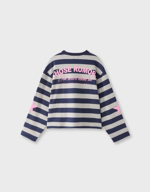 Stradivarius gestreepte sweatshirt in donkergrijs, 7 van 7