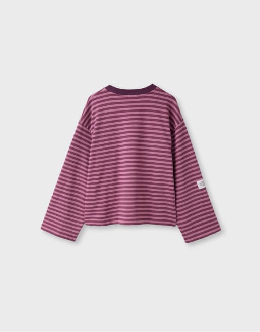 Stradivarius gestreepte sweatshirt in paars, 7 van 7