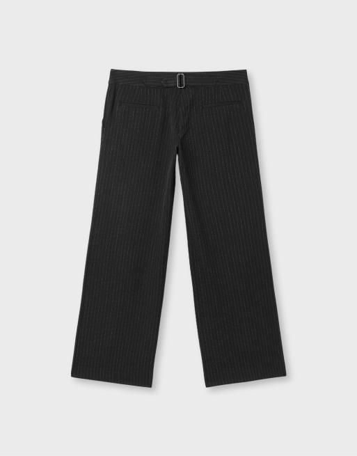 Stradivarius gestreifte Smart-Hose mit niedrigem Bund in Dunkelgrau, 7 von 7