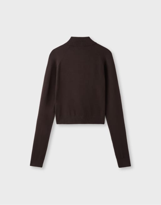 Stradivarius gestreifte Strickjacke mit Reißverschluss in Braun, 6 von 6