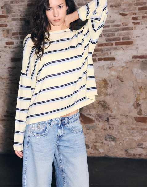 Stradivarius – Gestreifter Pullover aus Feinstrick in Pastellgelb - view 1