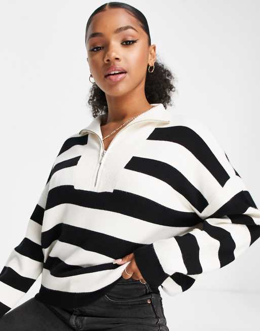 Stradivarius – Gestreifter Pullover mit Reißverschluss
