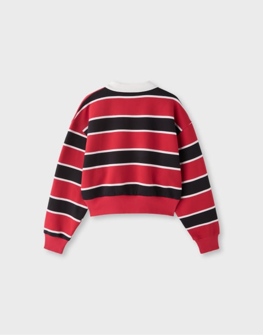 Stradivarius gestreiftes Polo-Sweatshirt in Rot, 7 von 7