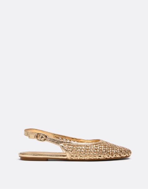Stradivarius - Gevlochten espadrilles in goud - view 1