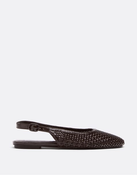 Stradivarius - Gevlochten slingback ballerina's in bruin - view 1