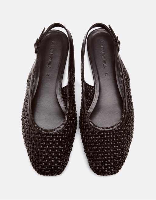 Stradivarius - Gevlochten slingback ballerina's in bruin, 4 van 7