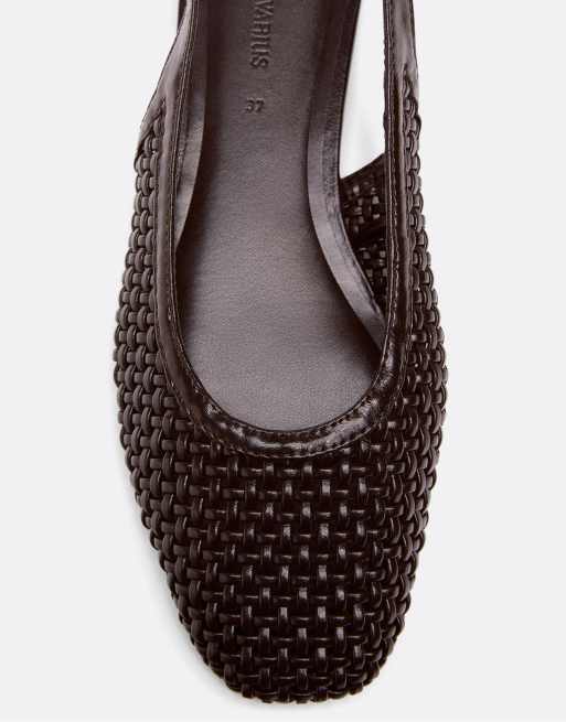Stradivarius - Gevlochten slingback ballerina's in bruin, 5 van 7