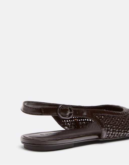 Stradivarius - Gevlochten slingback ballerina's in bruin, 6 van 7