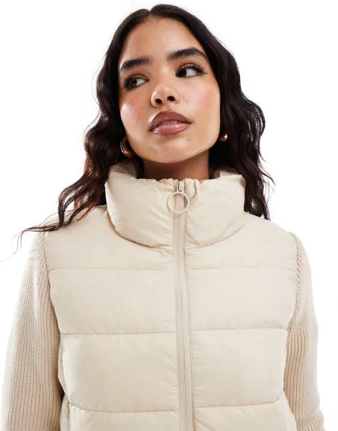 Stradivarius - Gewatteerd jack met gebreide mouwen in beige - view 1