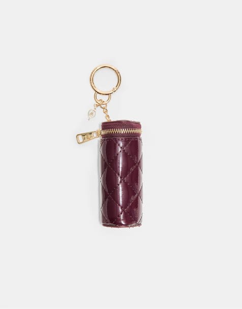 Stradivarius gewatteerde pouch charm in bordeauxrood - view 1