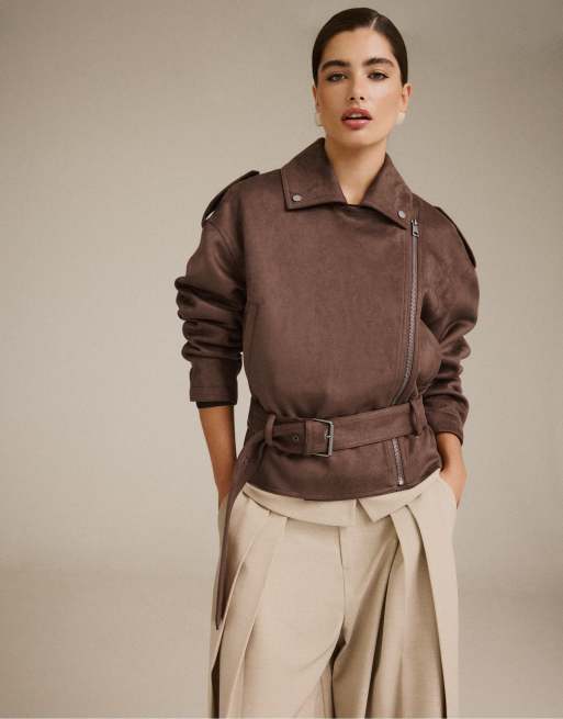 Stradivarius giacca biker con cintura marrone, 5 di 7