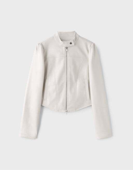 Stradivarius giacca biker corta effetto pelle color ecru