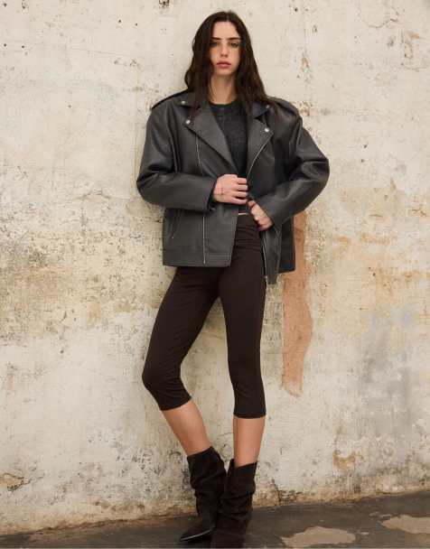 Stradivarius giacca biker effetto pelle grigio scuro - view 1
