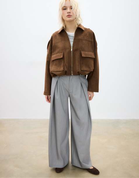 Stradivarius - Giacca bomber marrone in camoscio sintetico - view 1