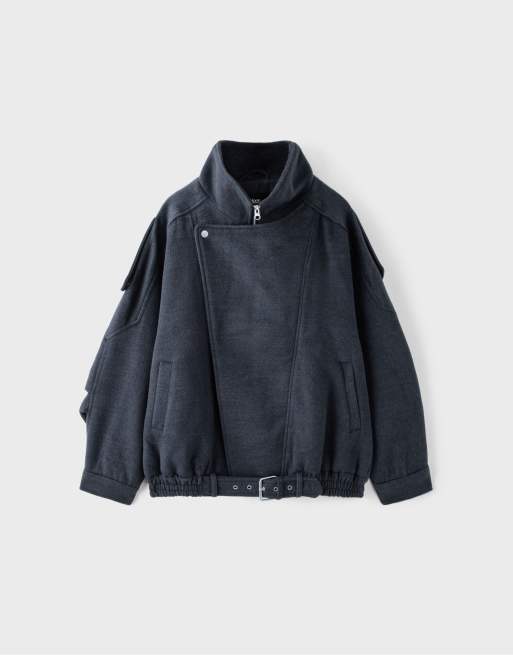 Stradivarius giacca con patta e cintura grigia, 6 di 7