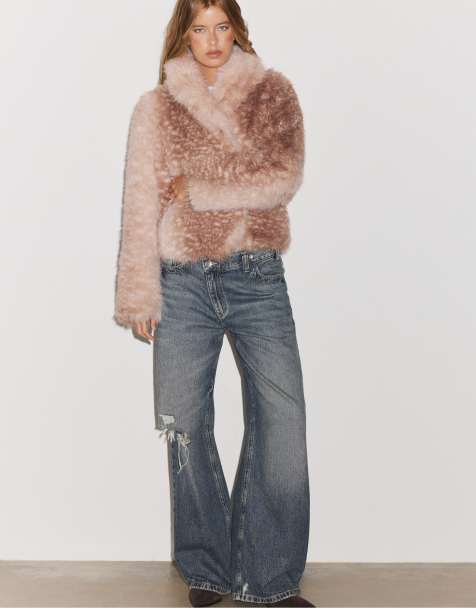 Stradivarius giacca con rever in pelliccia sintetica marrone - view 1