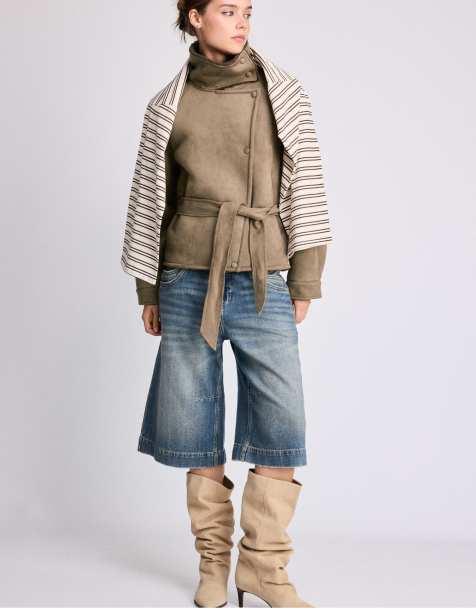 Stradivarius giacca double-face in camoscio sintetico color cammello - view 1