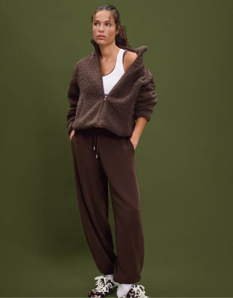 Stradivarius - Giacca effetto montone marrone con zip - view 1