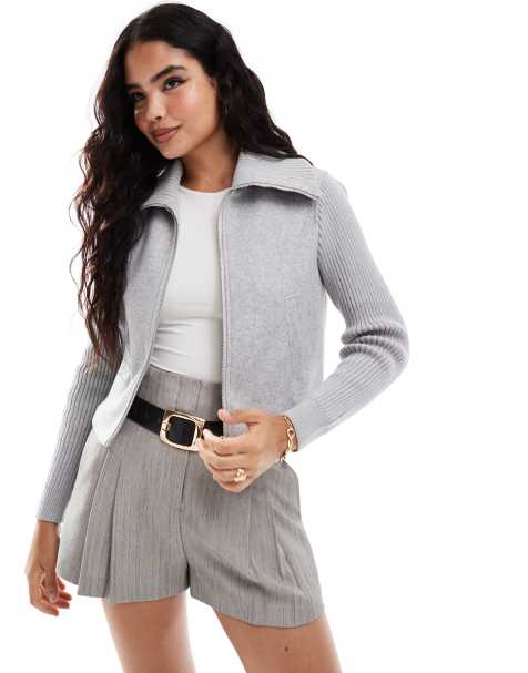 Stradivarius - Giacca grigia con maniche a coste - view 1